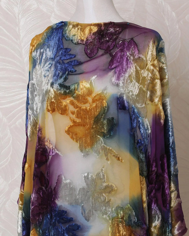 Multicolor Premium pure silk blended velvet makmal dirac fabric with same tone metallic lurex in floral design-D14883 Regal Fabrics