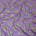 Purple premium pure silk chiffon fabric with blue, sage green viscose having gold metallic lurex in floral design-D14130