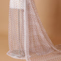 White Premium Wedding French chantilly lace fabric with copper metallic stripe design-D8366