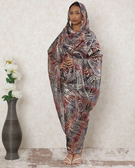 Multicolor Premium pure silk chiffon thobe with gold metallic lurex in abstract design-D14395 Regal Fabrics