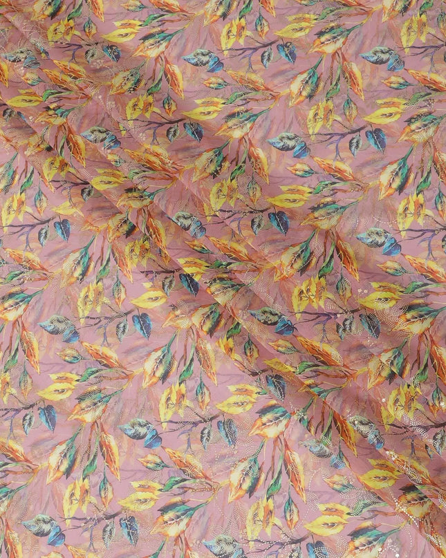 Multicolor Premium cotton voile fabric with golden foil print in floral design-D13159 Regal Fabrics