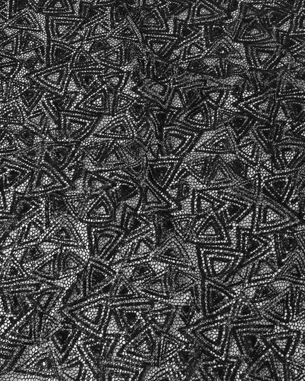 Charcoal grey guipure fabric with black sequins in geometric design