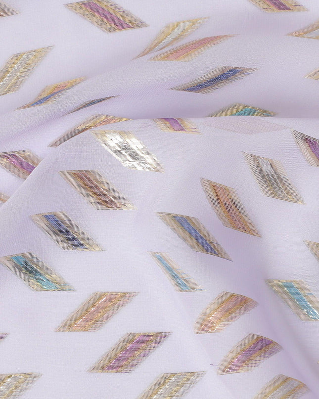 قماش شيفون حريري خالص فاخر باللون الأزرق اللافندر مع لوريكس معدني متعدد الألوان بتصميم هندسي-D13137