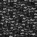 Black lace fabric with rose flowers in floral design