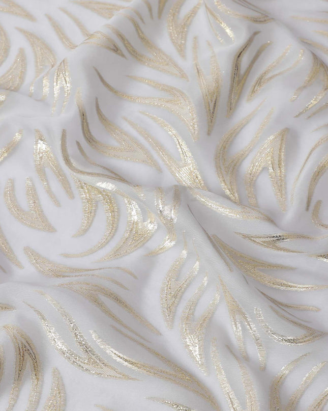 Silver grey Premium pure silk chiffon fabric with gold metallic lurex in fancy design-D13276