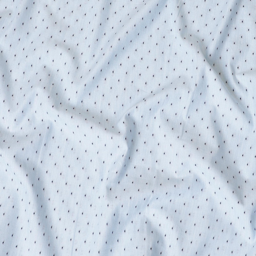Light sky blue 100% cotton linen shirting fabric with navy blue jacquard in dot design-D7286