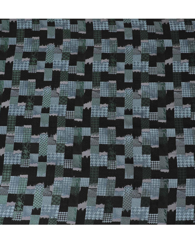 Black premium pure French (Fransawi) silk chiffon fabric with same tone and grey viscose having forest green metallic lurex in checks design-D14224