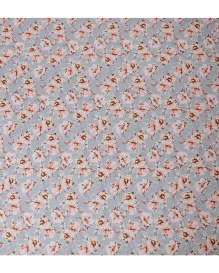 Cloud grey blended viscose fabric with multicolor print in floral design-D13310