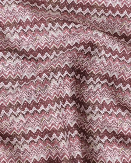 Cerise pink cotton satin fabric with multicolor print in abstract design-D15454