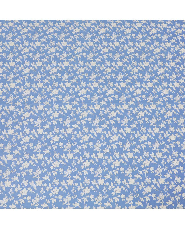 Sky blue cotton voile fabric with beige print in floral design-D15151