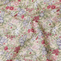 Beige cotton lawn fabric with multicolor print in floral design-D15222