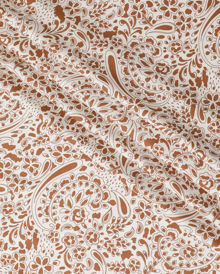 Off white viscose twill printed fabric with brown prints in floral design-D11171 Regal Fabrics