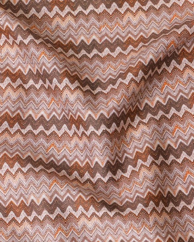 قماش ساتان قطني بني مع طباعة متعددة الألوان بتصميم تجريدي-D15453