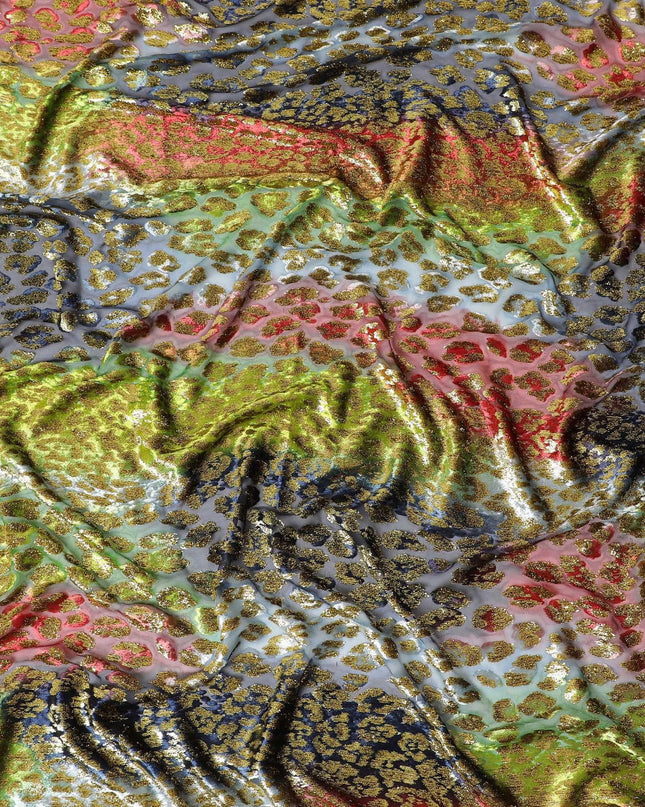 Multicolor premium pure silk chiffon velvet (makmal dirac) fabric with gold metallic lurex in fancy design-D13836 Regal Fabrics