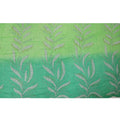 Parrot green to Persian green georgette chiffon fabric with silver embroidery having white bead work, gold and green stone work in leaf design