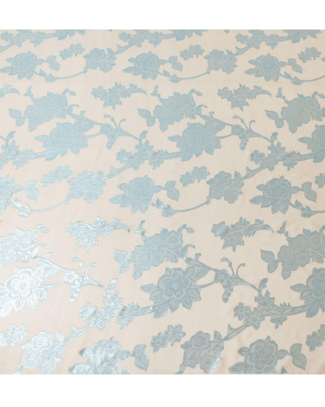 قماش شيفون حريري إيطالي خالص فاخر باللون البيج الداكن مع لوركس معدني أزرق مايا بتصميم زهور-D10799