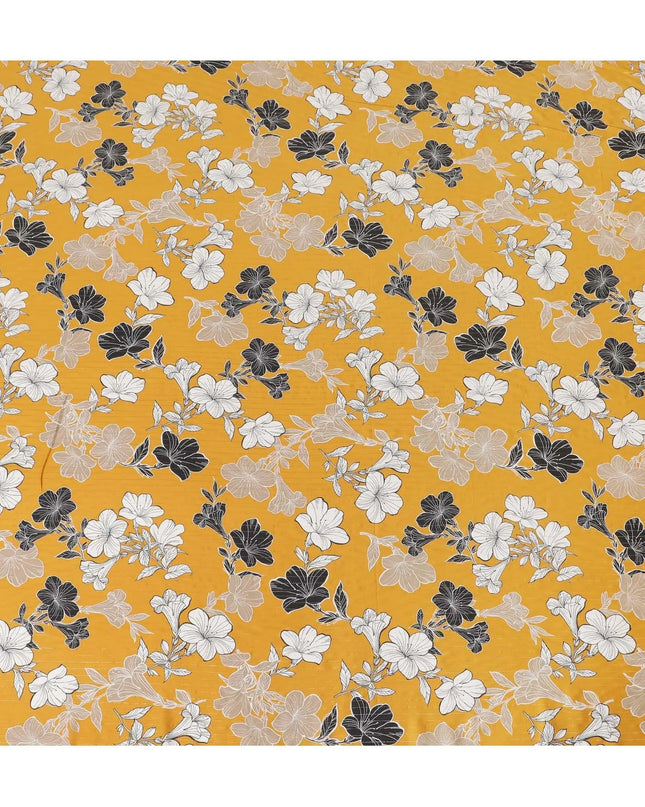 Mustard viscose printed fabric with multi colour prints in floral design-D11161 Regal Fabrics