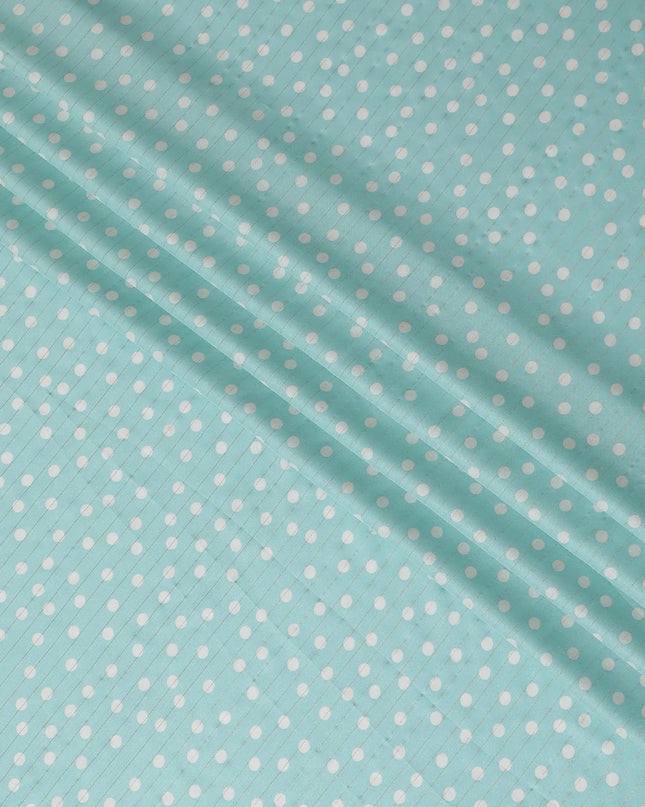 Mint green viscose crepe printed fabric with golden lurex in polka dot design-D11156 Regal Fabrics