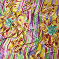 Pear green to bumblebee yellow Rayon velvet fabric with multicolor strokes and stones in floral design
