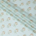 Light Turquiose blue cotton voile fabric with gold and green embroidery in floral design-11247