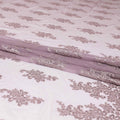 Thistle purple nylon tulle fabric with same tone embroidery in floral design-D6685