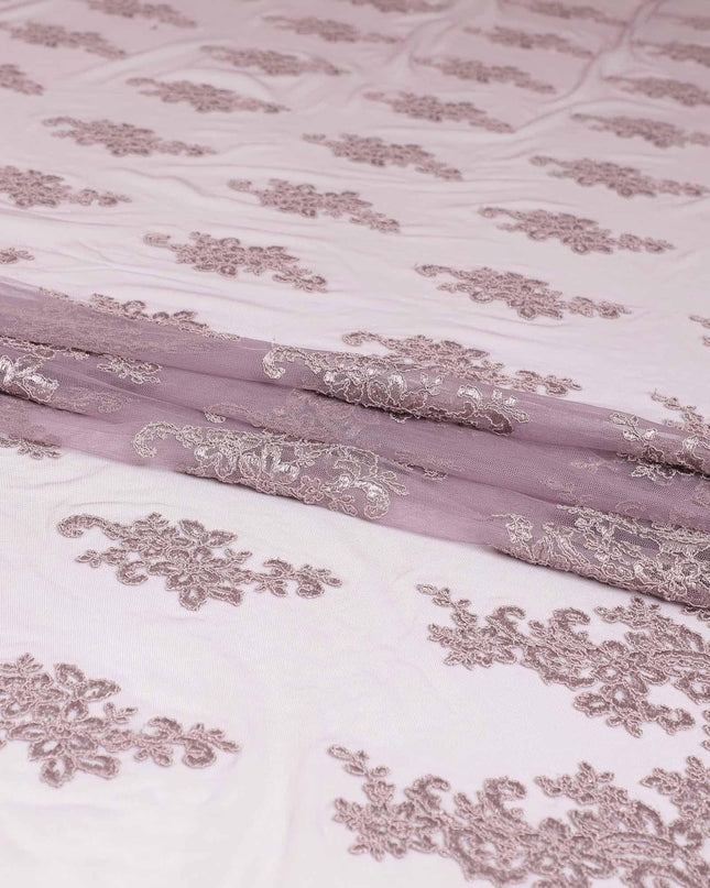 Thistle purple nylon tulle fabric with same tone embroidery in floral design-D6685 Regal Fabrics