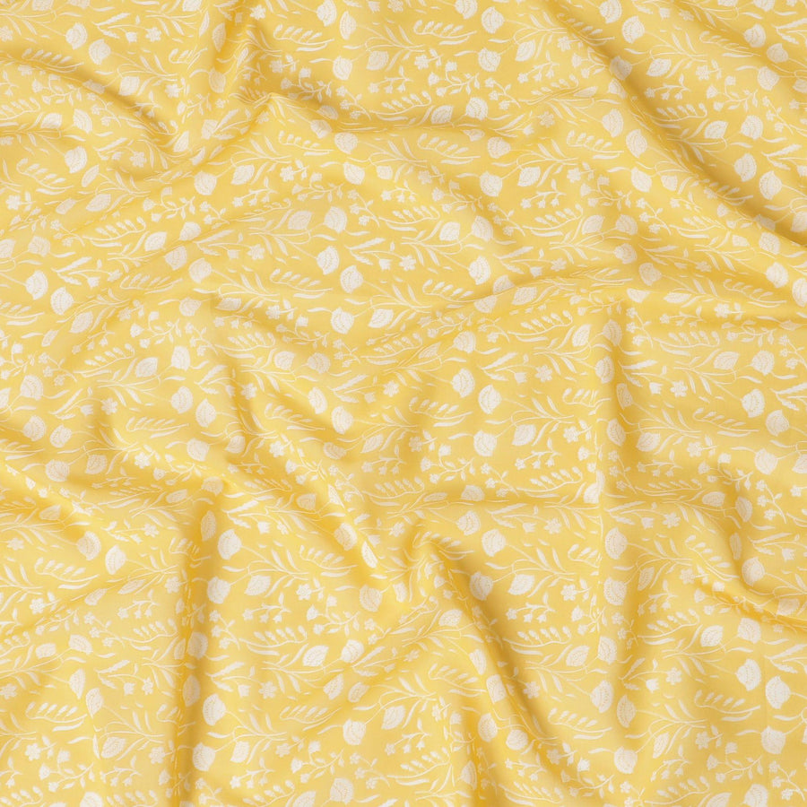 قماش فوال قطني أصفر توسكاني مع طباعة بيج بتصميم زهور-D15154