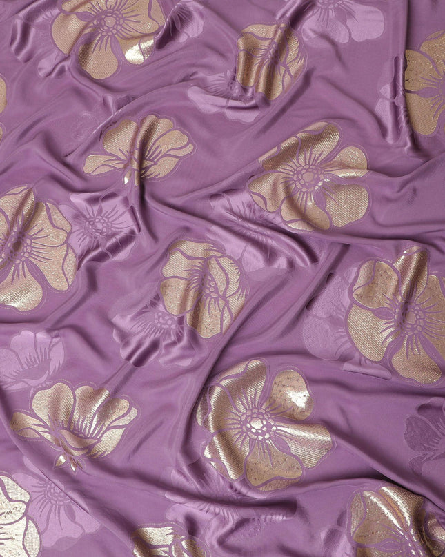 قماش كريب الحرير الخالص الفاخر مع نفس لون الجاكار والوركس المعدني الذهبي بتصميم الأزهار -D14631