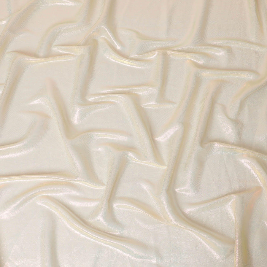 قماش شيفون صناعي باللون البيج مع لوريكس معدني بنفس اللون بتصميم زهور -D10118