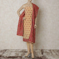 Beige silk crepe kameez with multicolor embroidery having stone work in paisley design. Beige plain salwar having same tone chiffon dupatta with multicolor embroidery and stone work-D12662 Regal Fabrics