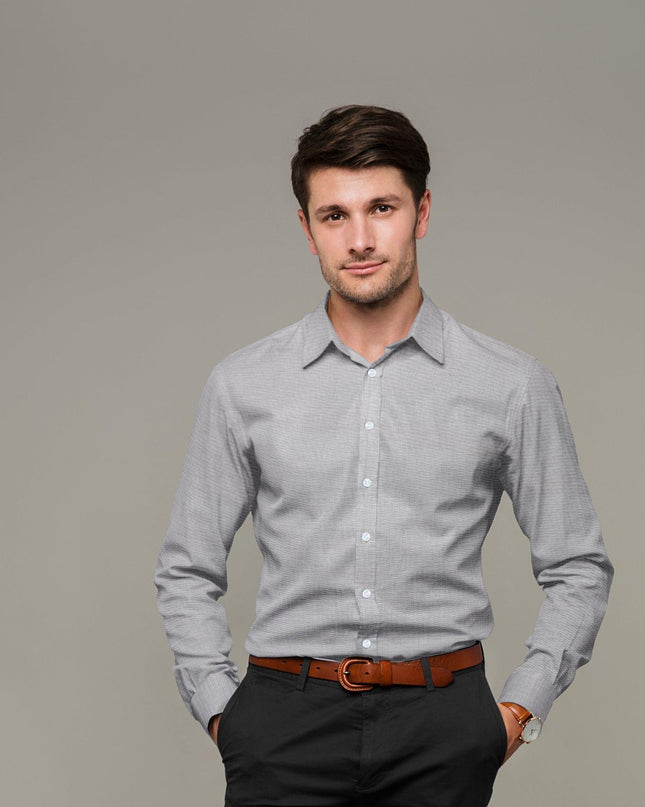 Black, grey and white blended cotton shirting fabric in checks design-D8508