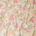 Light beige Swiss cotton voile fabric with sage green, baby pink and melon orange floral print having clip cord design-D6775