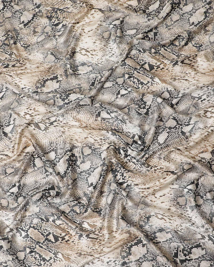 قماش فيسكوز إيطالي فاخر باللون البيج الفاتح بنفس اللون وطباعة سوداء بتصميم جلد الحيوان-D12361