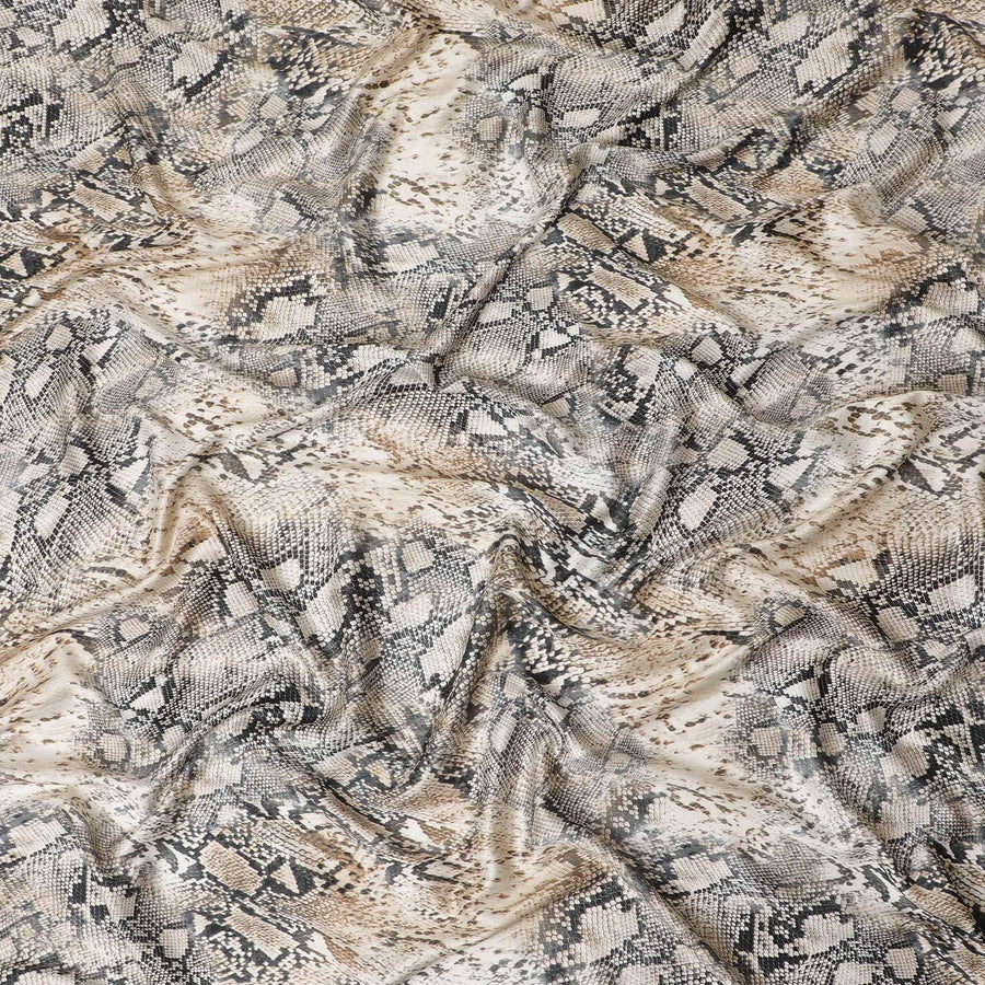 قماش فيسكوز إيطالي فاخر باللون البيج الفاتح بنفس اللون وطباعة سوداء بتصميم جلد الحيوان-D12361