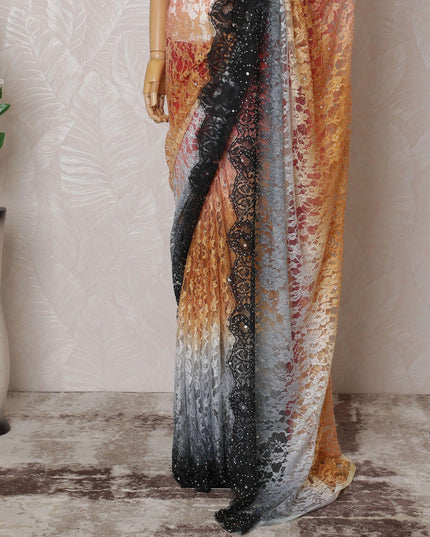Multicolor Premium pure French chantilly saree lace having stone work in floral design-D14601 Regal Fabrics