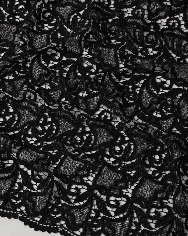 Black guipure lace fabric in fancy design-D6047