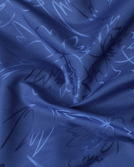 Royal blue synthetic satin fabric with same tone jacquard in floral design-D15375 Regal Fabrics