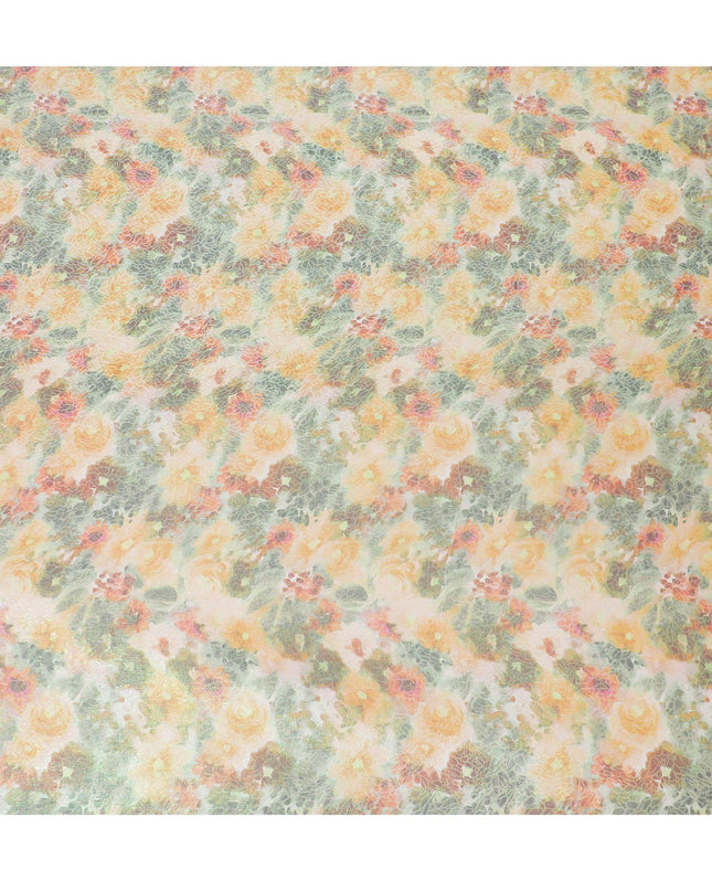 قماش شيفون حريري نقي فاخر متعدد الألوان مع لوريكس معدني أخضر نيون بتصميم زهور-D15462