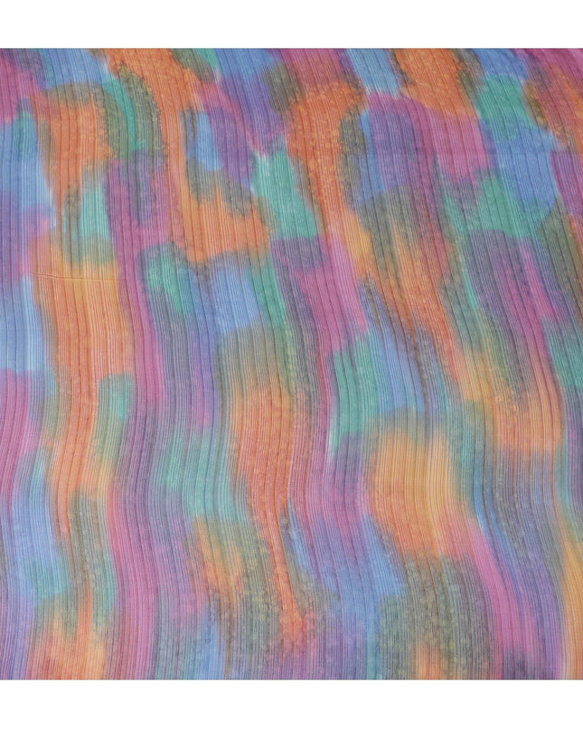 قماش شيفون من الحرير الخالص متعدد الألوان مع لوريكس معدني ذهبي بتصميم مخطط -D12616