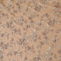 Light gold Premium wedding nylon tulle fabric with same tone, rose pink embroidery and pearls in floral design-D7913