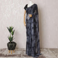 Slate grey, black Tie & die printed Premium pure French silk chiffon saree having stone work in Fancy design-D15506