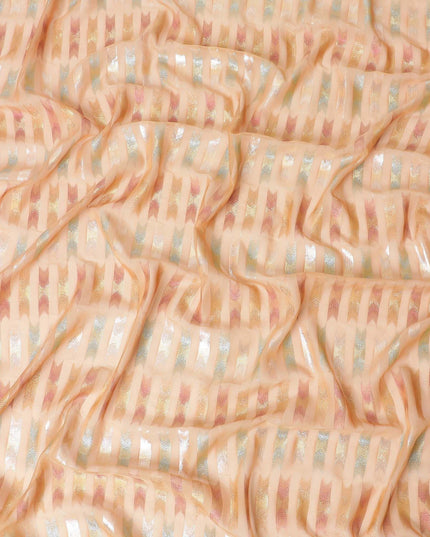 قماش شيفون حرير خالص فاخر من سمك السلمون الخوخي مع لوركس معدني متعدد الألوان بتصميم تجريدي-D10036