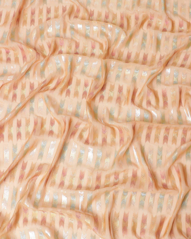 قماش شيفون حرير خالص فاخر من سمك السلمون الخوخي مع لوركس معدني متعدد الألوان بتصميم تجريدي-D10036