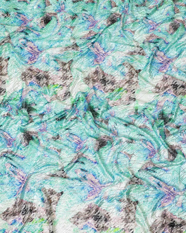 Multicolor Italian Premium silk chiffon dirac (makmal) fabric with velvet jacquard in floral design-D8654 Regal Fabrics