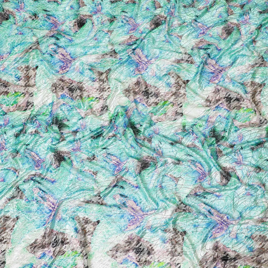 Multicolor Italian Premium silk chiffon dirac (makmal) fabric with velvet jacquard in floral design-D8654 Regal Fabrics