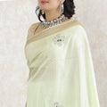 Mint green premium pure cotton silk saree with gold border weave having stone work in floral design-D13486 Regal Fabrics