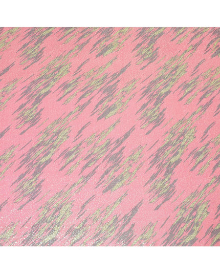 قماش شيفون من الحرير الخالص باللون الوردي مع لوركس معدني أخضر وأسود بتصميم فاخر-D8978