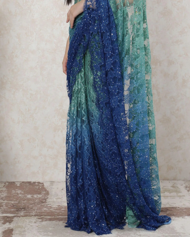 Multicolor Premium pure French chantilly lace saree having stone work in floral design-D14522 Regal Fabrics