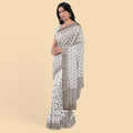 Cloud grey synthetic chanderi silk saree with embroidery & stones in floral design. Blouse piece in same colour-D12748