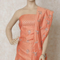 Salmon peach chanderi silk kameez with same tone and multicolor embroidery having sequins in floral design. Salmon peach plain salwar with same tone chanderi silk dupatta with multicolor embroidery-D12620